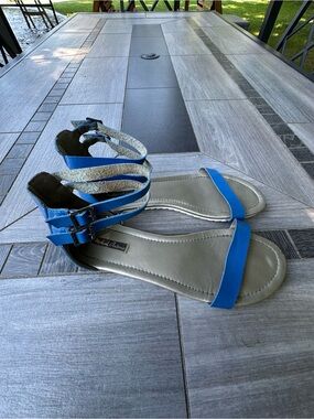 Michael Antonio Blue Strappy Ankle Wrap Sandals